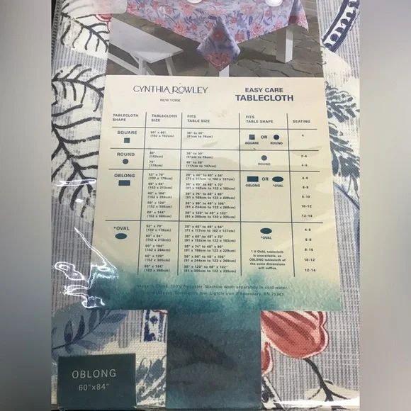 NWT Cynthia Rowley Tablecloth indoor/outdoor easy care oblong 60”x84” - Picture 3 of 6